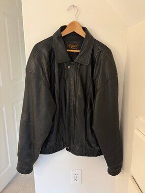 Vintage 90s Reed Leather Bomber Black Jacket Size 46 Oversized XL